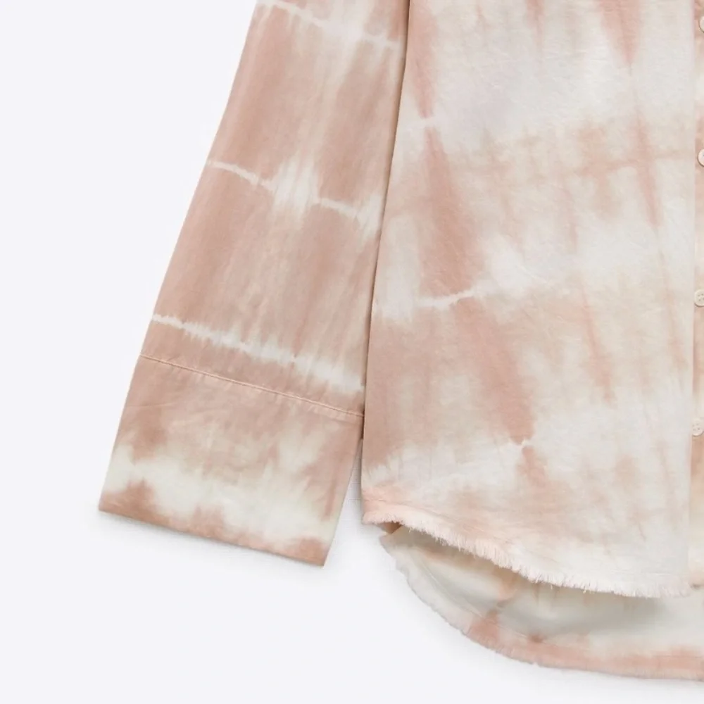 NWT - Zara Pink and White Tie Dye Button Front Long Sleeve Woven Top size XS - Picture 5 of 5